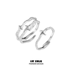1ST XULIE "Silver Angel" Minimalist Stacking Adjustable Ring in 925 Sterling Silver - Product View