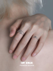 1ST XULIE "Silver Angel" Minimalist Stacking Adjustable Ring in 925 Sterling Silver - Variant B On Model