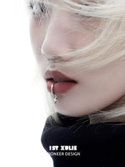 1ST XULIE "Silver Angel" Minimalist Angel Lip Cuff in 925 Sterling Silver - On Model