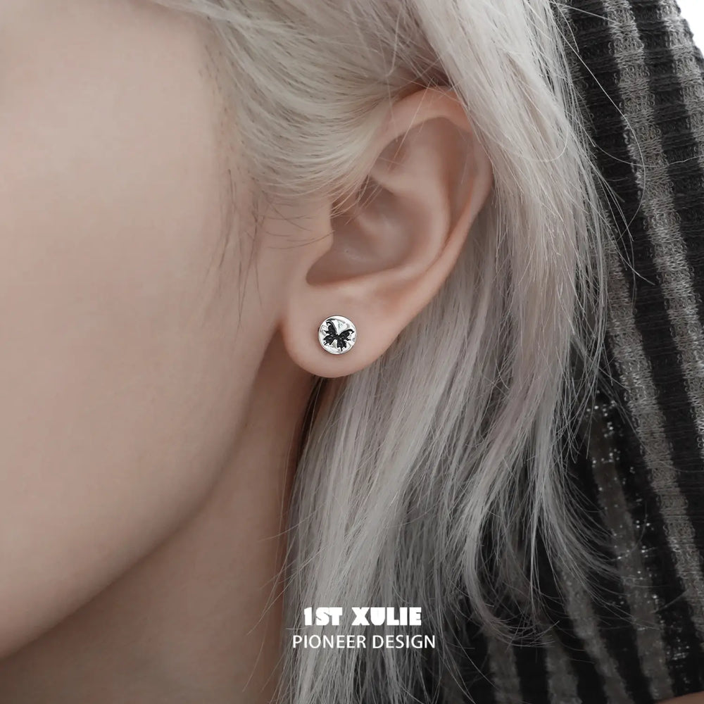 1ST XULIE "Whiterfly" Minimalist Butterfly Stud Earrings in 925 Sterling Silver - Side View