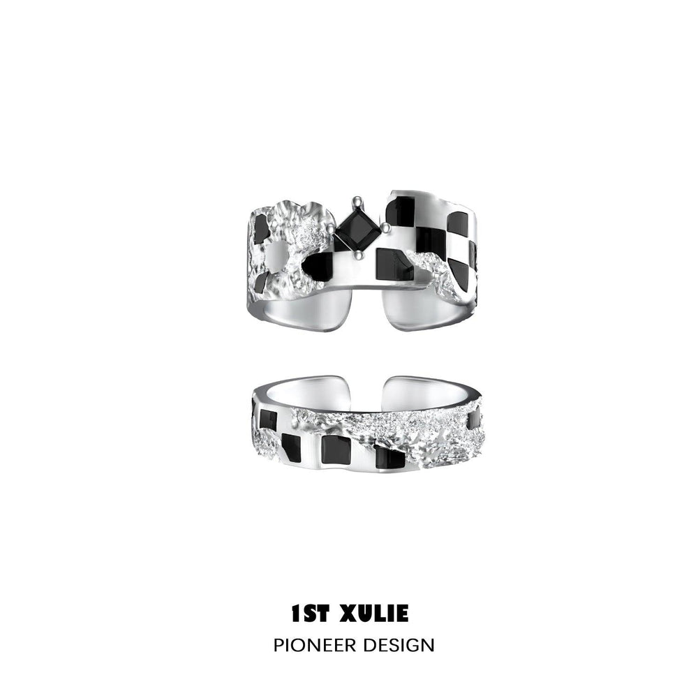 1ST XULIE "Checkerboard" Minimalist Checkerboard Band Ring in 925 Sterling Silver - Product View