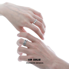 1ST XULIE "Checkerboard" Minimalist Checkerboard Band Ring in 925 Sterling Silver - On Model