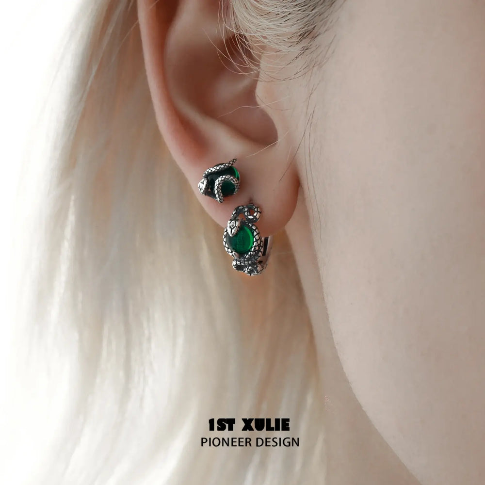 1ST XULIE "Snake Bite" Minimalist Crystal Ball Stud Earrings in 925 Sterling Silver - Product View