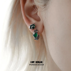 1ST XULIE "Snake Bite" Minimalist Crystal Ball Stud Earrings in 925 Sterling Silver - Product View