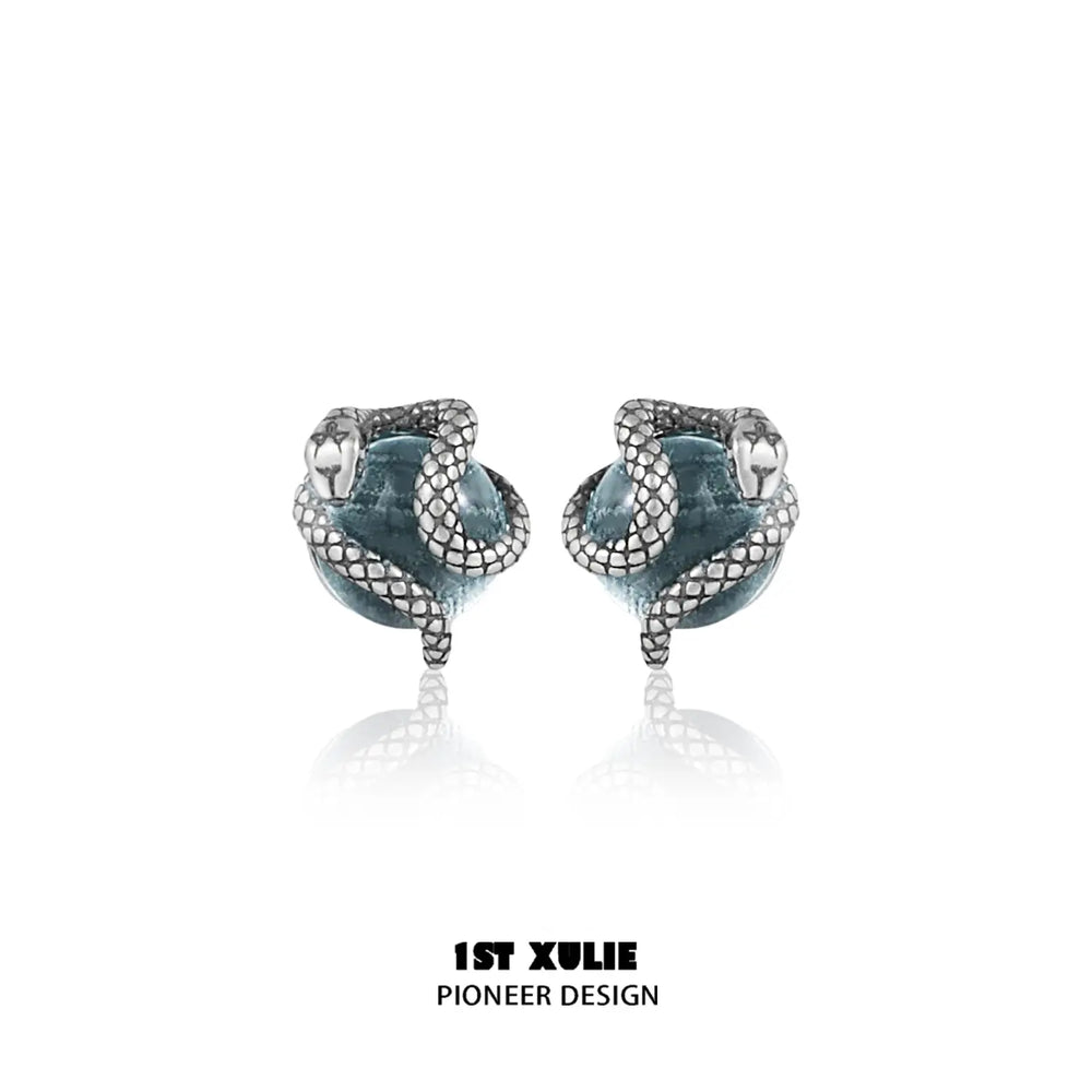 1ST XULIE "Snake Bite" Minimalist Crystal Ball Stud Earrings in 925 Sterling Silver - Alternate Product View