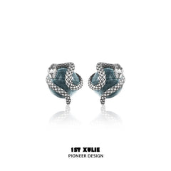 1ST XULIE "Snake Bite" Minimalist Crystal Ball Stud Earrings in 925 Sterling Silver - Alternate Product View