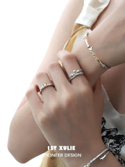 1ST XULIE "Immortal Lover" Minimalist Golden Heart Adjustable Ring in 925 Sterling Silver - Angle View