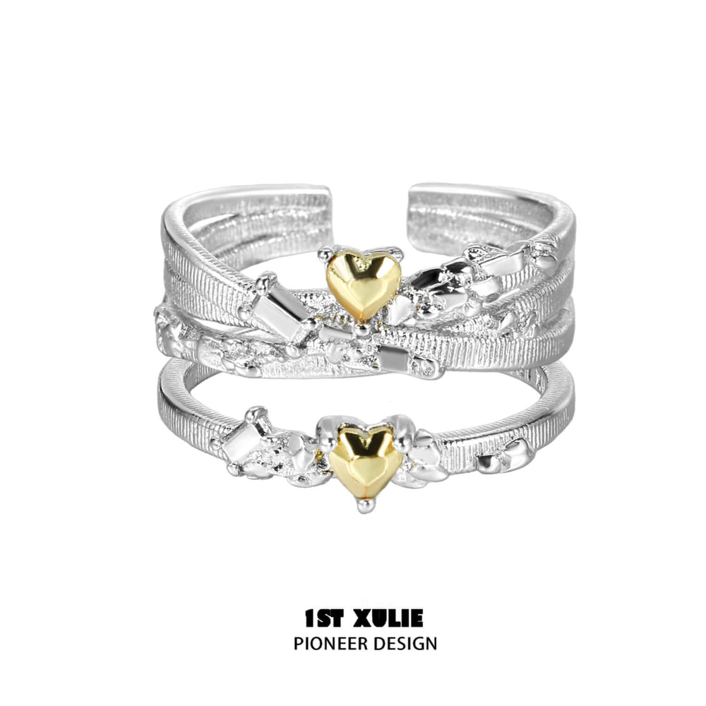 1ST XULIE "Immortal Lover" Minimalist Golden Heart Adjustable Ring in 925 Sterling Silver - Product View