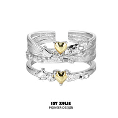 1ST XULIE "Immortal Lover" Minimalist Golden Heart Adjustable Ring in 925 Sterling Silver - Product View