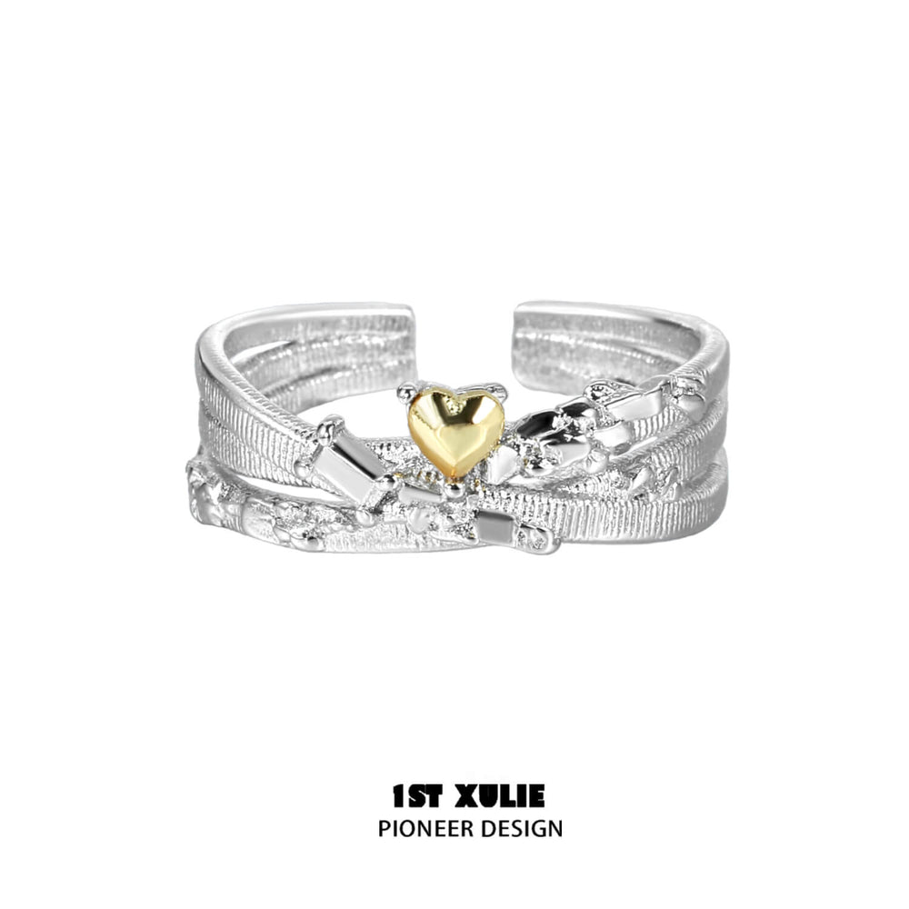 1ST XULIE "Immortal Lover" Minimalist Golden Heart Adjustable Ring in 925 Sterling Silver - Product View of Both Styles