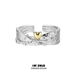 1ST XULIE "Immortal Lover" Minimalist Golden Heart Adjustable Ring in 925 Sterling Silver - Product View of Both Styles
