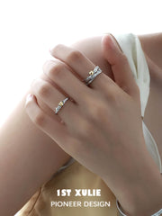 1ST XULIE "Immortal Lover" Minimalist Golden Heart Adjustable Ring in 925 Sterling Silver - Side View