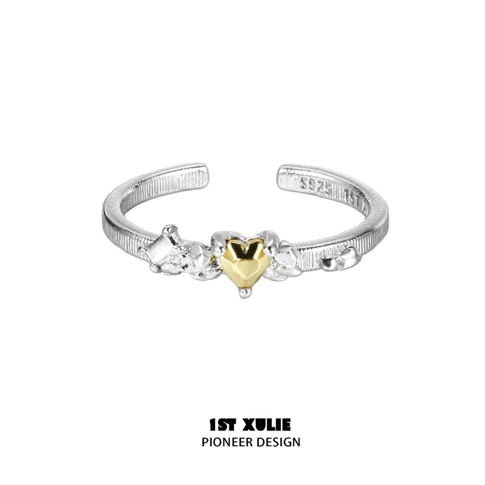 1ST XULIE "Immortal Lover" Minimalist Golden Heart Adjustable Ring in 925 Sterling Silver - Size Comparison