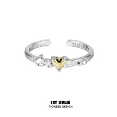 1ST XULIE "Immortal Lover" Minimalist Golden Heart Adjustable Ring in 925 Sterling Silver - Size Comparison