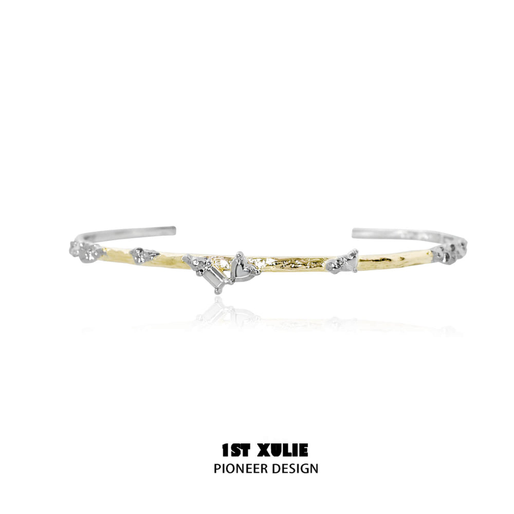 1ST XULIE "Immortal Lover" Minimalist Golden Heart Bangle Bracelet in 18K Gold Plated - Back View of Cuff Opening