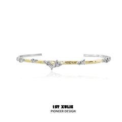 1ST XULIE "Immortal Lover" Minimalist Golden Heart Bangle Bracelet in 18K Gold Plated - Back View of Cuff Opening