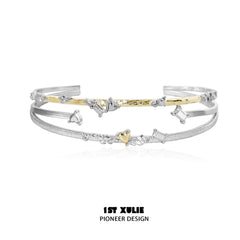 1ST XULIE "Immortal Lover" Minimalist Golden Heart Bangle Bracelet in 18K Gold Plated - On Model