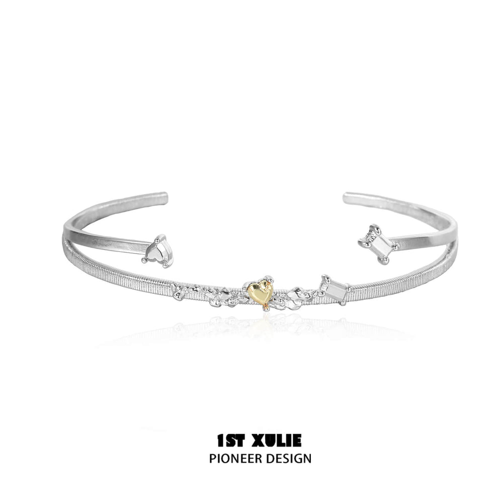 1ST XULIE "Immortal Lover" Minimalist Golden Heart Bangle Bracelet in 18K Gold Plated - On Model Showing Fit