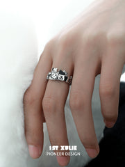 1ST XULIE "Graffiti Kitten" 925 Sterling Silver Minimalist Adjustable Statement Ring - Lifestyle Shot
