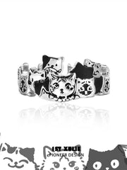 1ST XULIE "Graffiti Kitten" 925 Sterling Silver Minimalist Adjustable Statement Ring - Product View