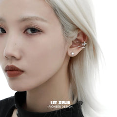 1ST XULIE "Star Trails" Minimalist Meteor Ear Clips in Platinum Plated - Lifestyle Shot