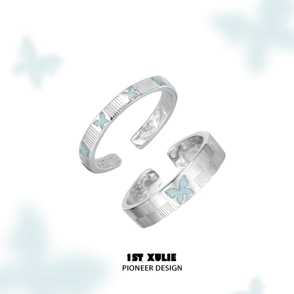 1ST XULIE "Whiterfly" Minimalist Stacking Logo Band Ring in 925 Sterling Silver - Back View