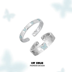 1ST XULIE "Whiterfly" Minimalist Stacking Logo Band Ring in 925 Sterling Silver - Back View