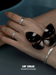 1ST XULIE "Whiterfly" Minimalist Stacking Logo Band Ring in 925 Sterling Silver - Detail Shot