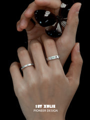 1ST XULIE "Whiterfly" Minimalist Stacking Logo Band Ring in 925 Sterling Silver - Product View