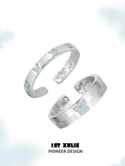 1ST XULIE "Whiterfly" Minimalist Stacking Logo Band Ring in 925 Sterling Silver - On Model