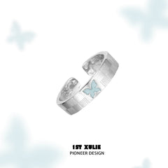 1ST XULIE "Whiterfly" Minimalist Stacking Logo Band Ring in 925 Sterling Silver - Texture Detail