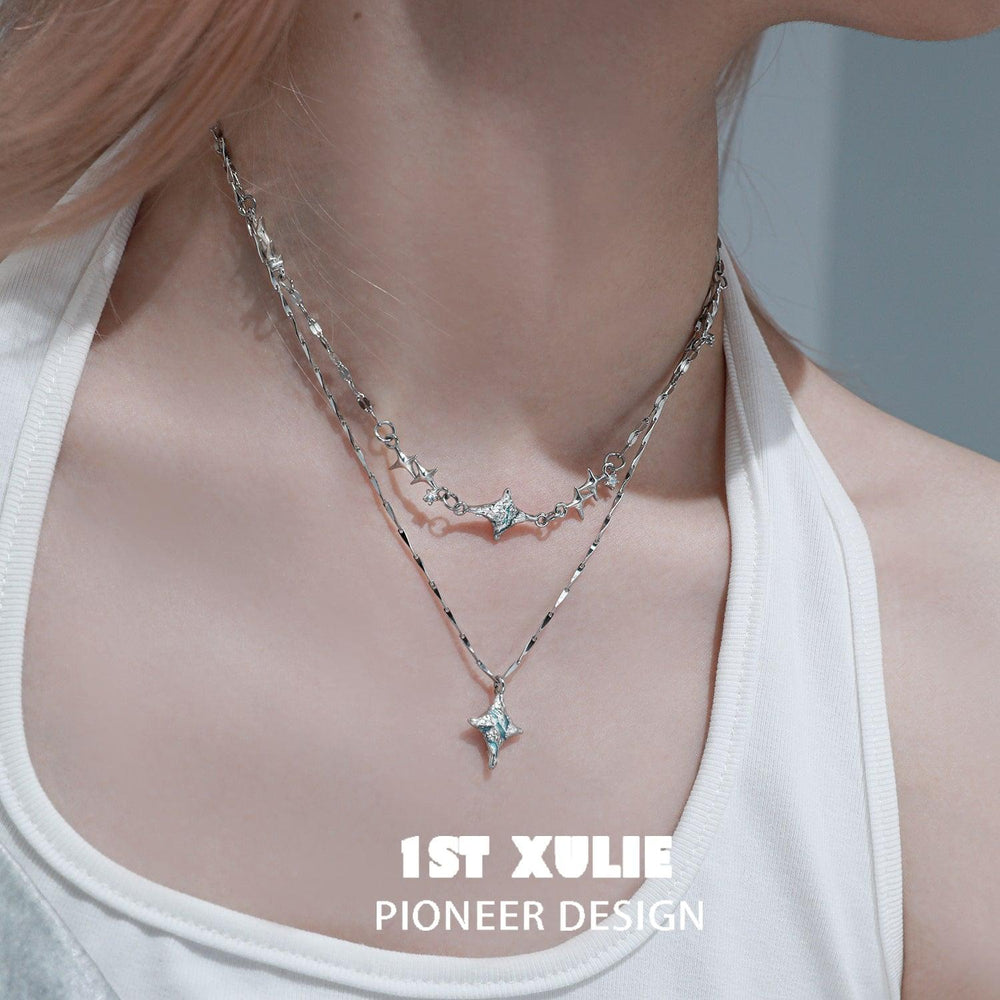 1ST XULIE "Starry Night" Minimalist Pendant Necklace in 925 Sterling Silver - On Model