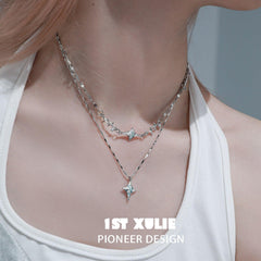 1ST XULIE "Starry Night" Minimalist Pendant Necklace in 925 Sterling Silver - On Model