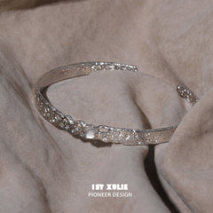 1ST XULIE "Daybreak" Minimalist White Agate Bangle Bracelet in 925 Sterling Silver - Product View