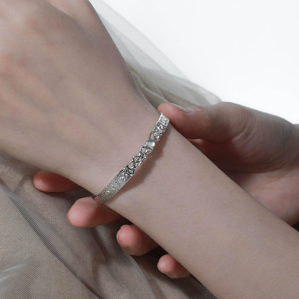 1ST XULIE "Daybreak" Minimalist White Agate Bangle Bracelet in 925 Sterling Silver - Side View