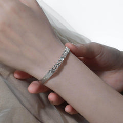 1ST XULIE "Daybreak" Minimalist White Agate Bangle Bracelet in 925 Sterling Silver - Side View