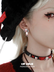 1ST XULIE Jewelry "DEMON CUTIES" Mismatched Devil Pet Studs in Platinum Plated - Lifestyle Shot