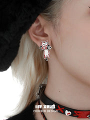 1ST XULIE Jewelry "DEMON CUTIES" Mismatched Devil Pet Studs in Platinum Plated - Packaging View