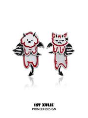 1ST XULIE Jewelry "DEMON CUTIES" Mismatched Devil Pet Studs in Platinum Plated - Size Comparison