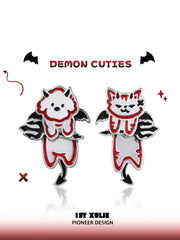 1ST XULIE Jewelry "DEMON CUTIES" Mismatched Devil Pet Studs in Platinum Plated - Texture Detail