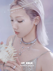 1ST XULIE "ATLANTIS" Mismatched Starfish & Conch Stud Earrings in 925 Sterling Silver - On Model