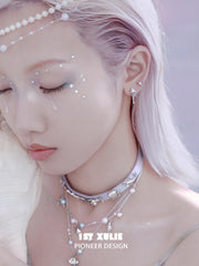 1ST XULIE "ATLANTIS" Mismatched Starfish & Conch Stud Earrings in 925 Sterling Silver - On Model Close-Up