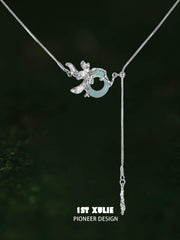 1ST XULIE "Irises" Modern Chain Jade Pendant Necklace in 925 Sterling Silver & Platinum Plated - Product View