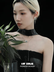 1ST XULIE "Irises" Modern Chain Jade Pendant Necklace in 925 Sterling Silver & Platinum Plated - On Model Close-Up