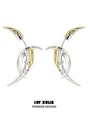 1ST XULIE "MYTH OF THE MOON" Moon Barbed Dangle Earrings in Platinum Plated Brass - Detail Shot of Black Mother-of-Pearl