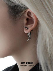 1ST XULIE "MYTH OF THE MOON" Moon Barbed Dangle Earrings in Platinum Plated Brass - Side View
