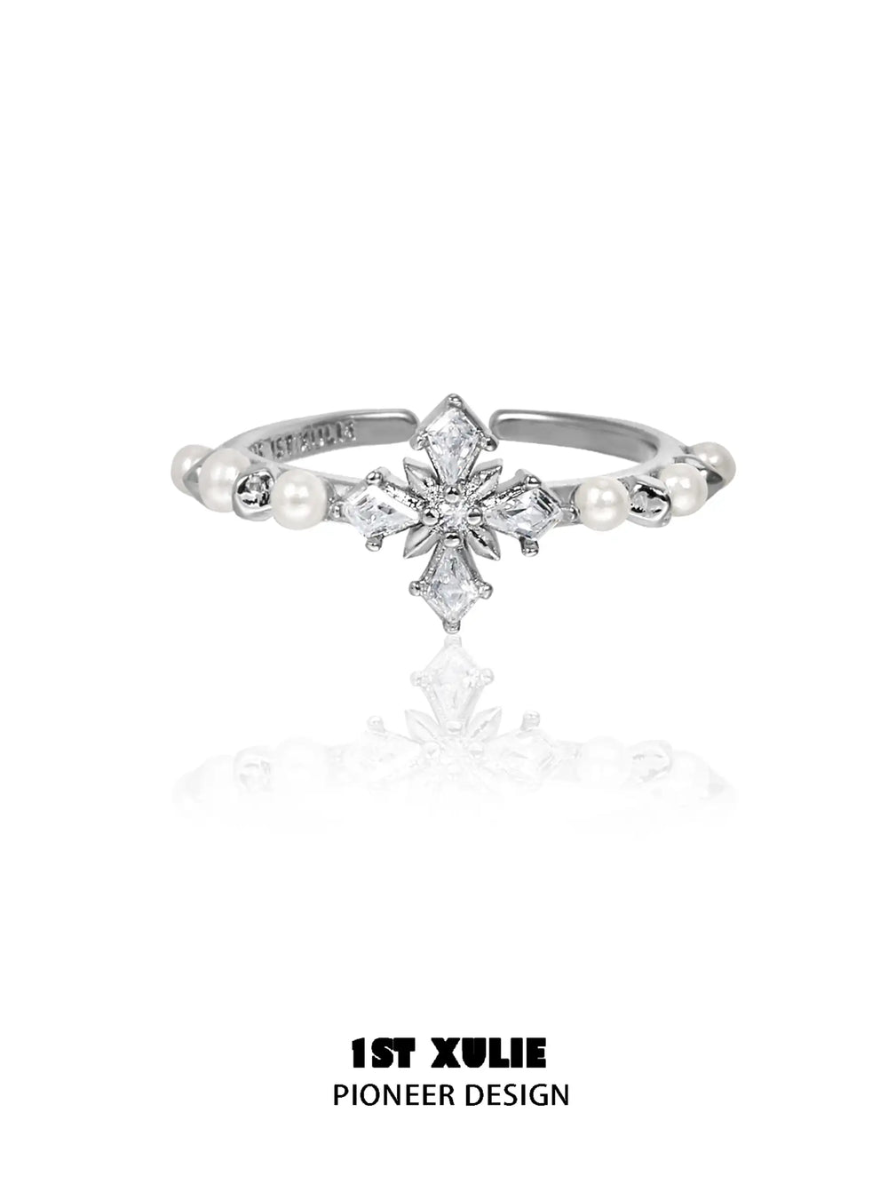 1ST XULIE "Tears of Mermaid" Dainty Mother-of-Pearl Mermaid Tear Ring in 925 Sterling Silver - Product View