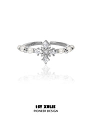 1ST XULIE "Tears of Mermaid" Dainty Mother-of-Pearl Mermaid Tear Ring in 925 Sterling Silver - Product View