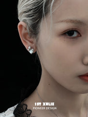 1ST XULIE "Mushroom Story" Dainty Mother-of-Pearl Mushroom Stud Earrings in 925 Sterling Silver - Detail Shot