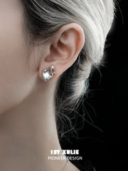 1ST XULIE "Mushroom Story" Dainty Mother-of-Pearl Mushroom Stud Earrings in 925 Sterling Silver - On Model